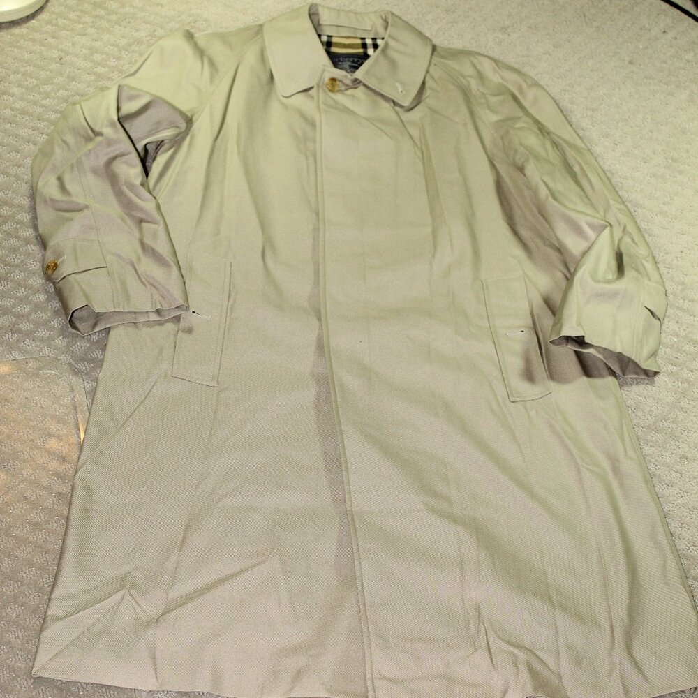 VTG BURBERRY MEN 48R CLASSIC TRENCH COAT NOVA CHECK LINED SINGLE BREASTED KHAKI